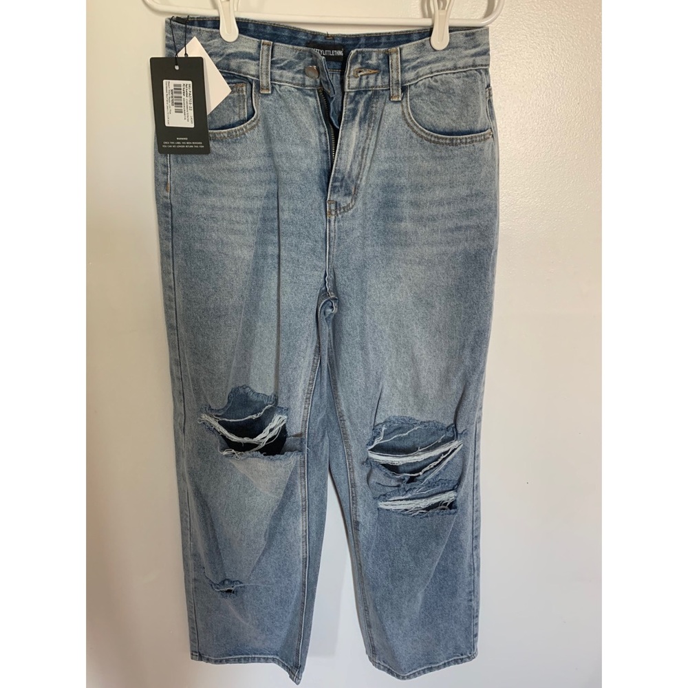 PLT baggy low rise distressed boyfriend jean